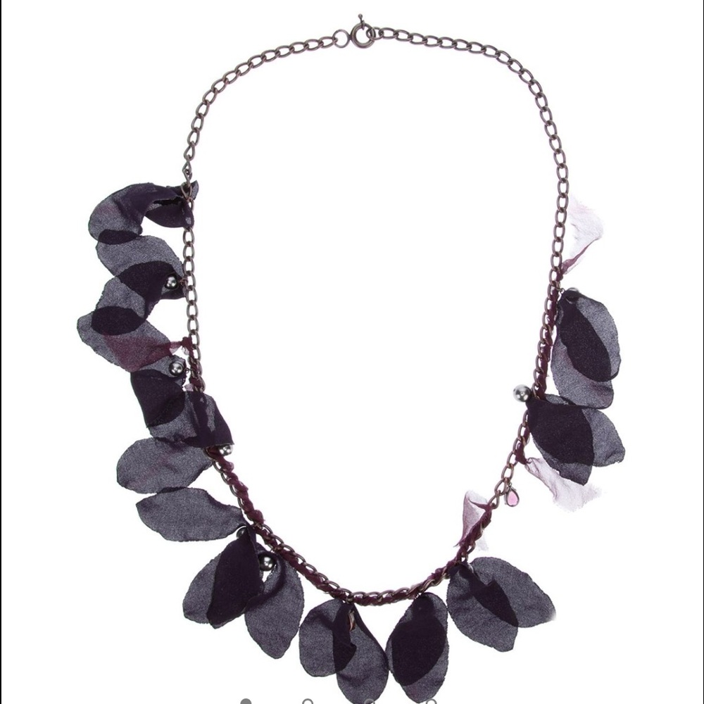 Lanvin Black and Dark Purple Leaf Drop Necklace